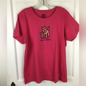 Life is Good Crusher Tee Family is Forever Pink Classic‎ Fit Tshirt Dogs Puppy